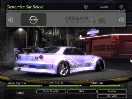 Mój Nissan SkyLine GT-R34 do Turnieju o mistrza kierownicy BayView w grze NFS Underground 2